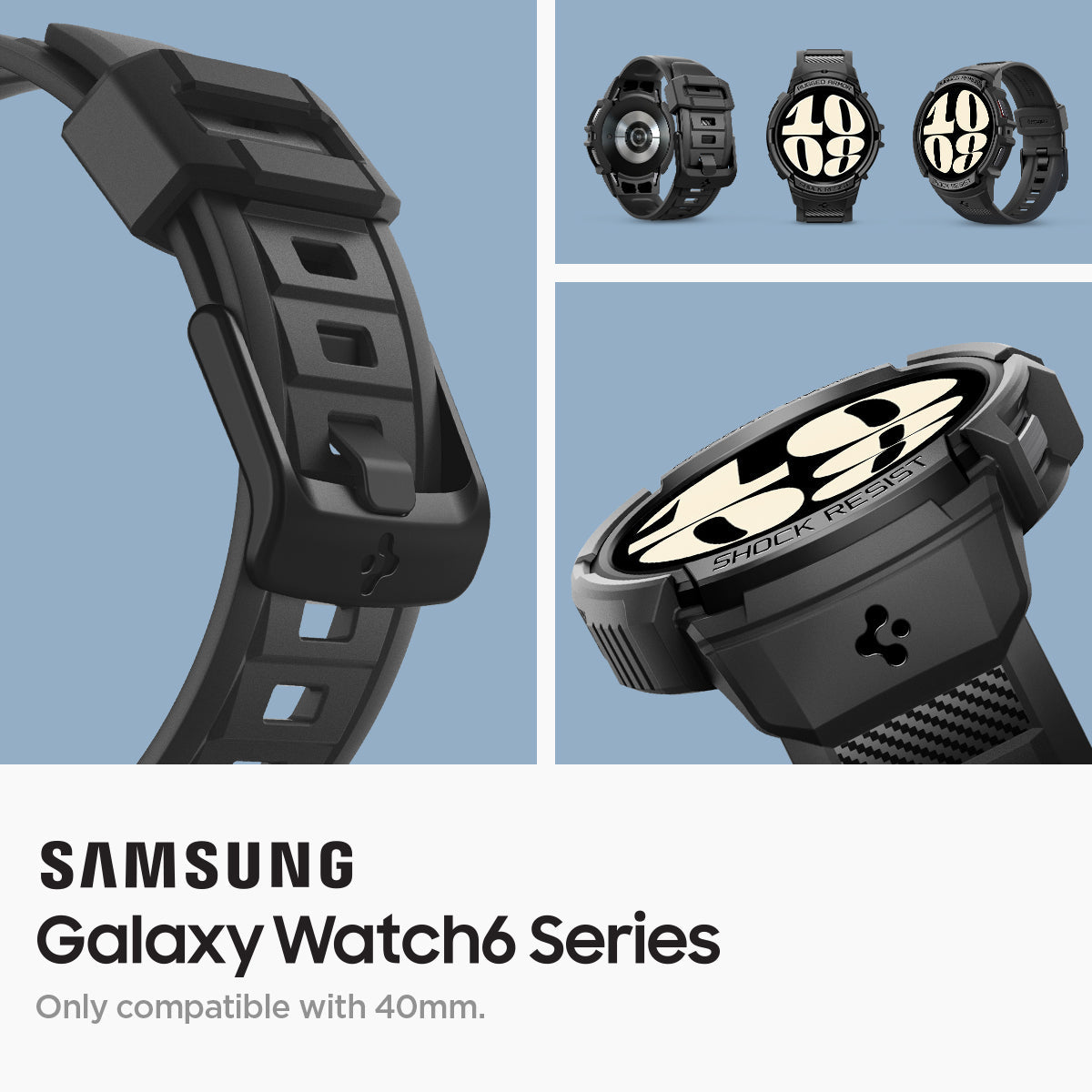 ACS06501 - Galaxy Watch 6 (40mm) Case Rugged Armor Pro in black samsung galaxy watch6 series. only compatible with 40mm