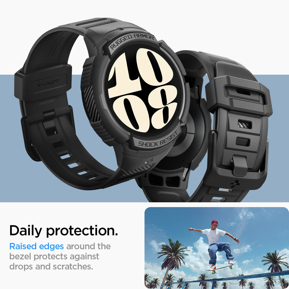 ACS06501 - Galaxy Watch 6 (40mm) Case Rugged Armor Pro in black daily protection. raised edges around the bezels protects against drops and scratches.