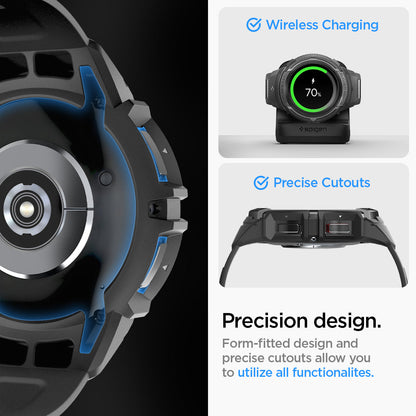 ACS06492 - Watch 6 Classic (43mm) Rugged Armor Pro in Black wireless charging. power share. precision design. Form fitted design and precise cutouts allow you to utilize all functionalites.
