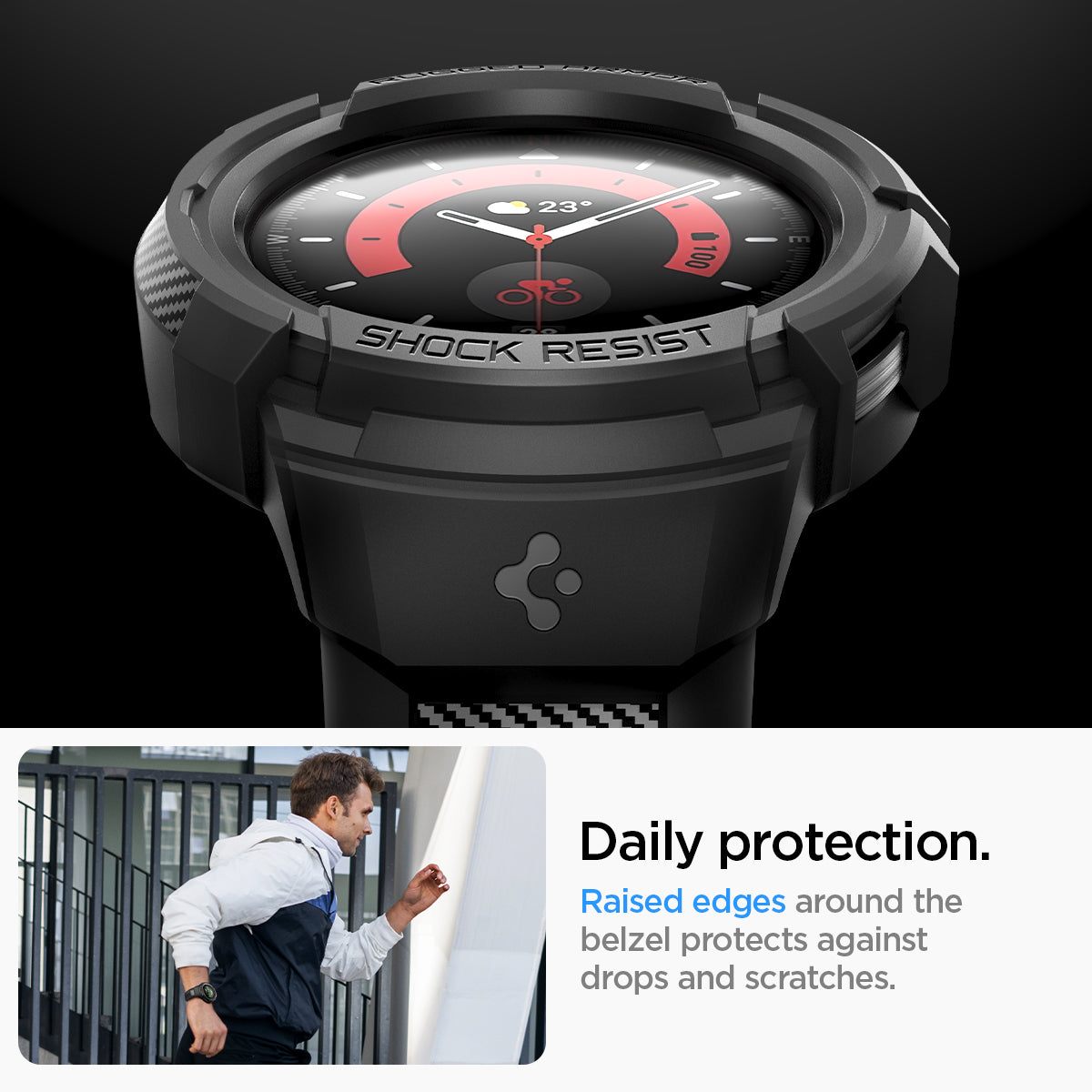 ACS05301 - Galaxy Watch 5 Pro (45mm) Case Rugged Armor Pro in black daily protection. raised edges around the bezels protects against drops and scratches.