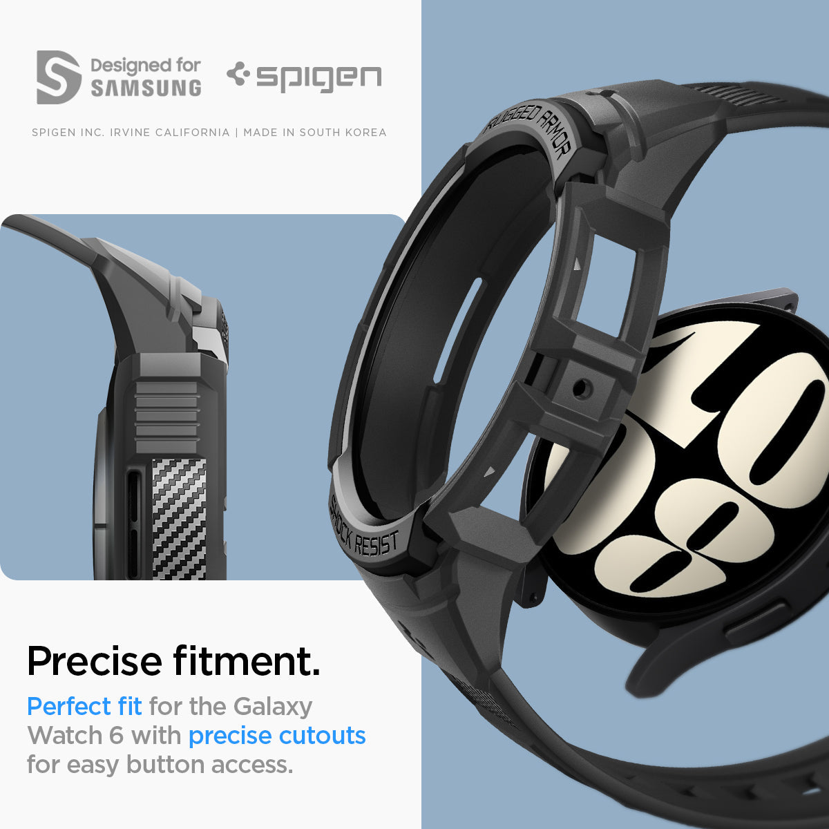 ACS06496 - Galaxy Watch 6 (44mm) Case Rugged Armor Pro in black precise fitment. perfect fit for the galaxy watch 6 with precise cutouts for easy button access. designed for samsung.