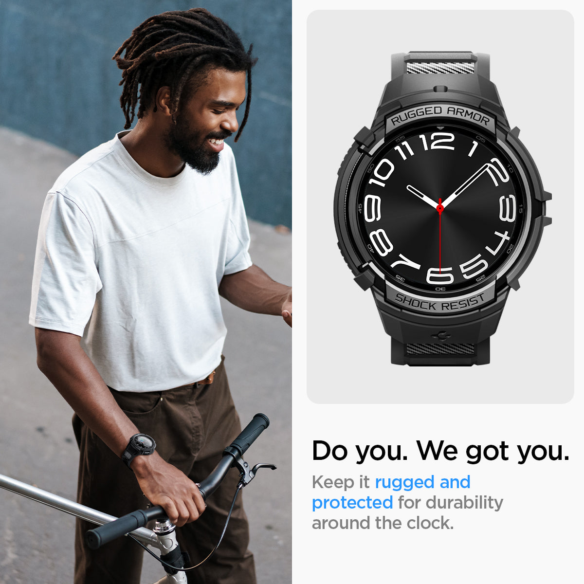 ACS06488 - Galaxy Watch 6 Classic (47mm) Case Rugged Armor Pro in black do you. we got you. keep it rugged and protected for durability around the clock.