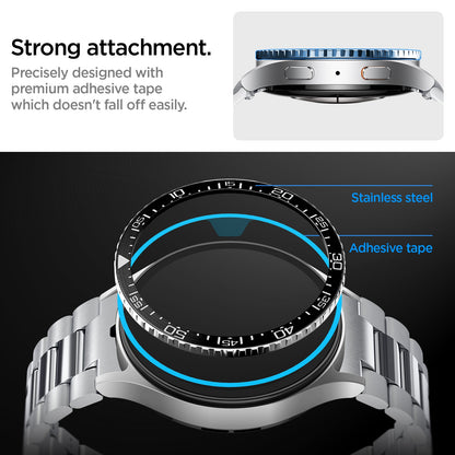 ACS08339 - Galaxy Watch 7 (44mm) Bezel Tune in Black strong attachment. precisely designed with premium adhesive tape which doesn't fall off easily. stainless steel. adhesive tape.