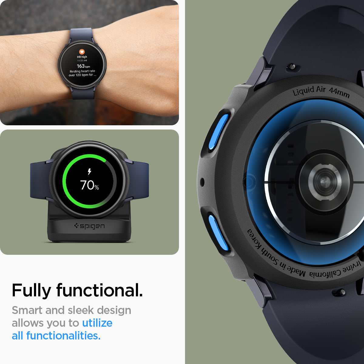ACS07900 - Galaxy Watch 7 (44mm) Liquid Air in Matte Black fully functional. smart and sleek design allows you to utilize all functionalities.