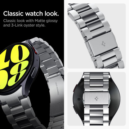 AMP08341 - Galaxy Watch 7 (44mm) Modern Fit 316L Band in Silver classic look with matte glossy and 3 link oyster style.