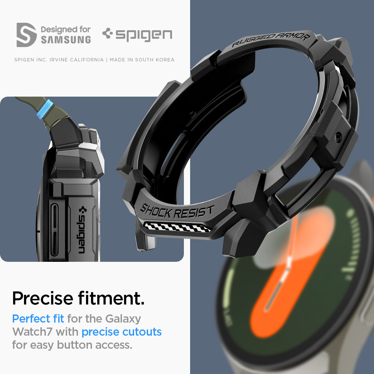 ACS08337 - Galaxy Watch 7 (44mm) Rugged Armor in Matte Black precise fitment. perfect fit for the galaxy watch 7 with precise cutouts for easy button access. designed for samsung.