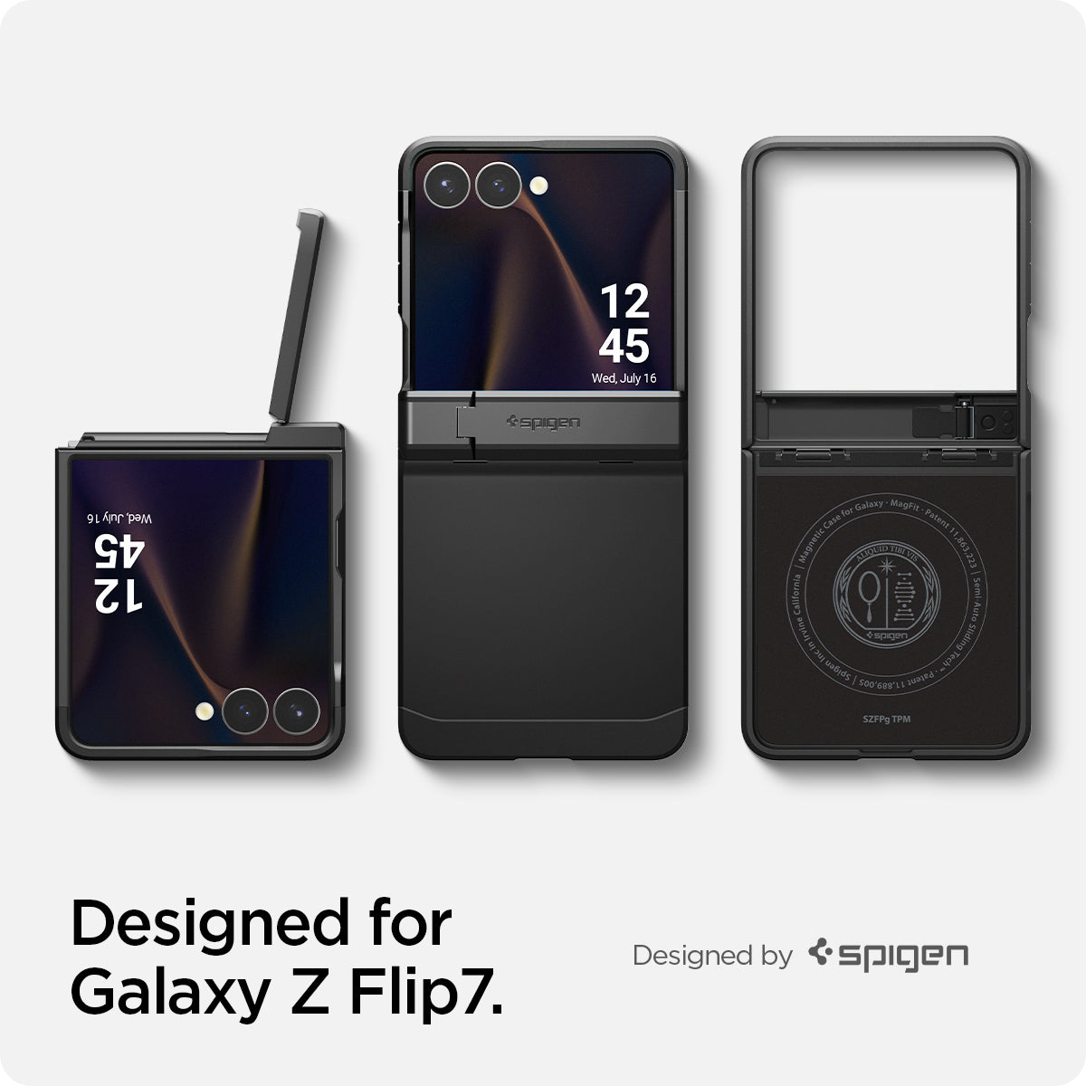 ACS09561 - Galaxy Z Flip 7 Case Tough Armor Pro (MagFit) in black showing designed for the Galaxy Z Flip 7
