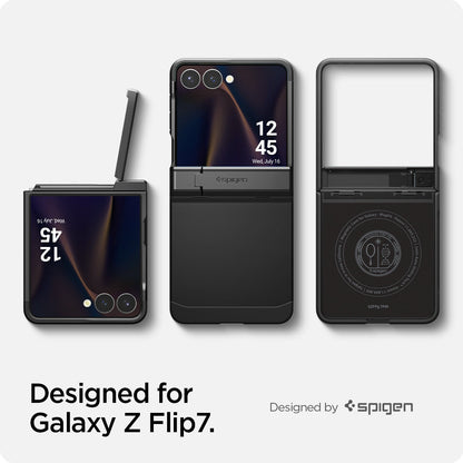 ACS09561 - Galaxy Z Flip 7 Case Tough Armor Pro (MagFit) in black showing designed for the Galaxy Z Flip 7