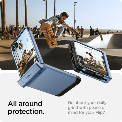 ACS09562 - Galaxy Z Flip 7 Case Tough Armor Pro (MagFit) in sierra blue showing the all around protection. Go about your daily grind with peace of mind for your device
