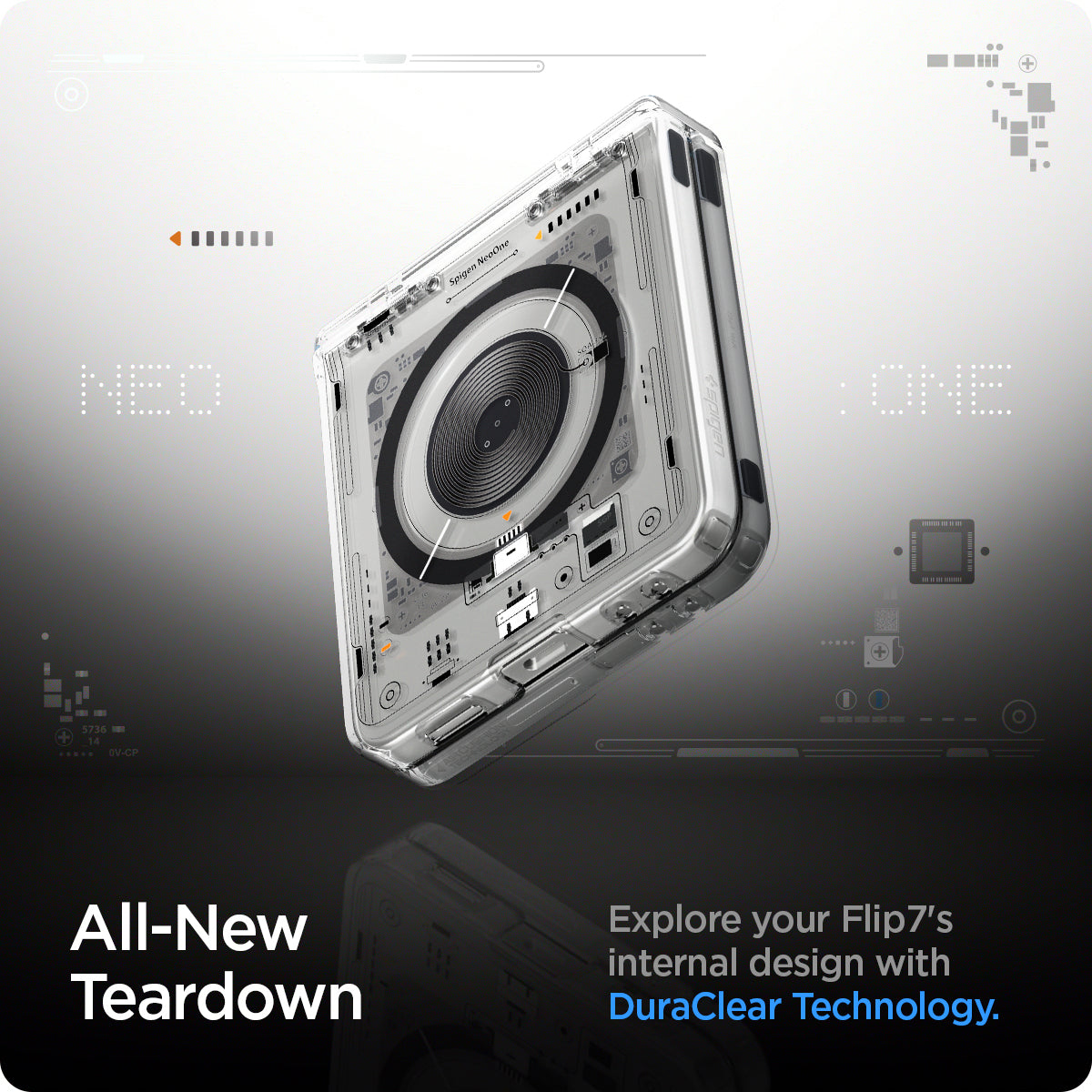 ACS09560 - Galaxy Z Flip 7 Case Ultra Hybrid Pro Neo One (Magfit) showing the all new teardown design. Explore the internal design with Duraclear technology