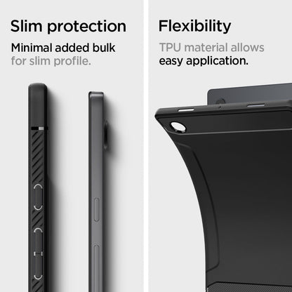 ACS04136 - Galaxy Tab A8 Case Rugged Armor in matte black slim protection. Minimal added bulk for slim profile. Flexibility. TPU material allows easy application.
