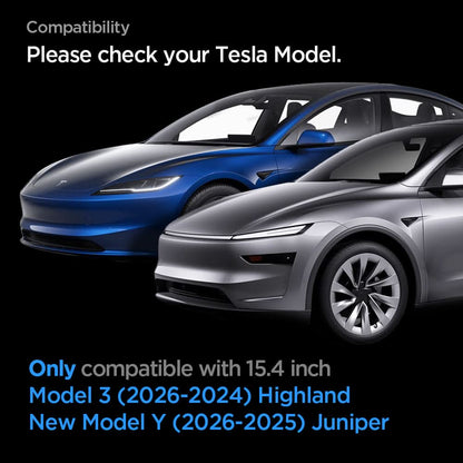 AGL07152 - Model 3 (2024-2025) Highland Screen Protector GLAS.tR EZ Fit | Anti-Glare Highland showing to check your Tesla Model Compatibility. Only compatible with 15.4 inch model 3 (2026-2024) Highland and New Model Y (2026-2025) Juniper