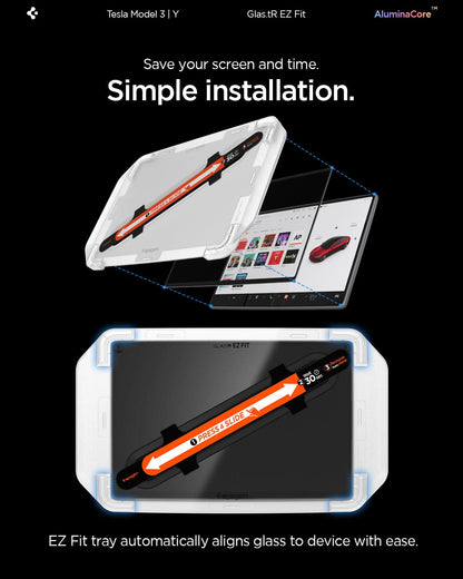 AGL10654 - Tesla Series - Screen Protector GLAS.tR EZ Fit 15.4 showing the simple installation. EZ Fit tray automatically aligns glass to device with ease