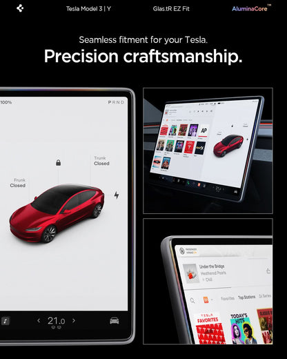 AGL10654 - Tesla Series - Screen Protector GLAS.tR EZ Fit 15.4 showing the seamless fitment for your Tesla. Precise craftsmanship