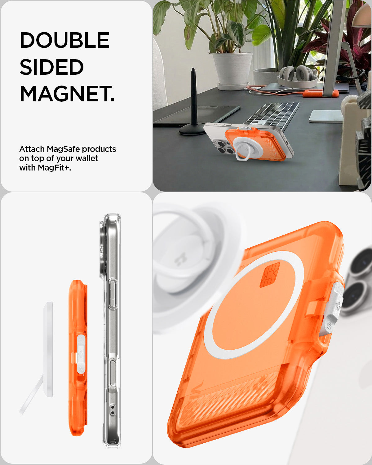 AFA11381 - MagSafe Card Holder Tintap (MagFit) in Frost Clear Orange showing double sided magnet