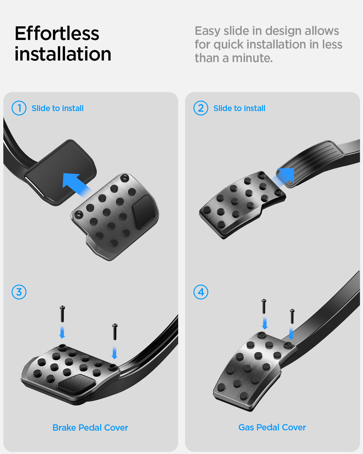 ACP04510 - Tesla Series - Pedal Cover | TO200 showing the effortless installation. Easy slide in design allows for quick installation in less than a minute.