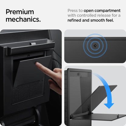 ACP04509 - Tesla Model Y & 3 - Center Console Hidden Storage Box premium mechanics. press to open compartment with controlled release for a refined and smooth feel.
