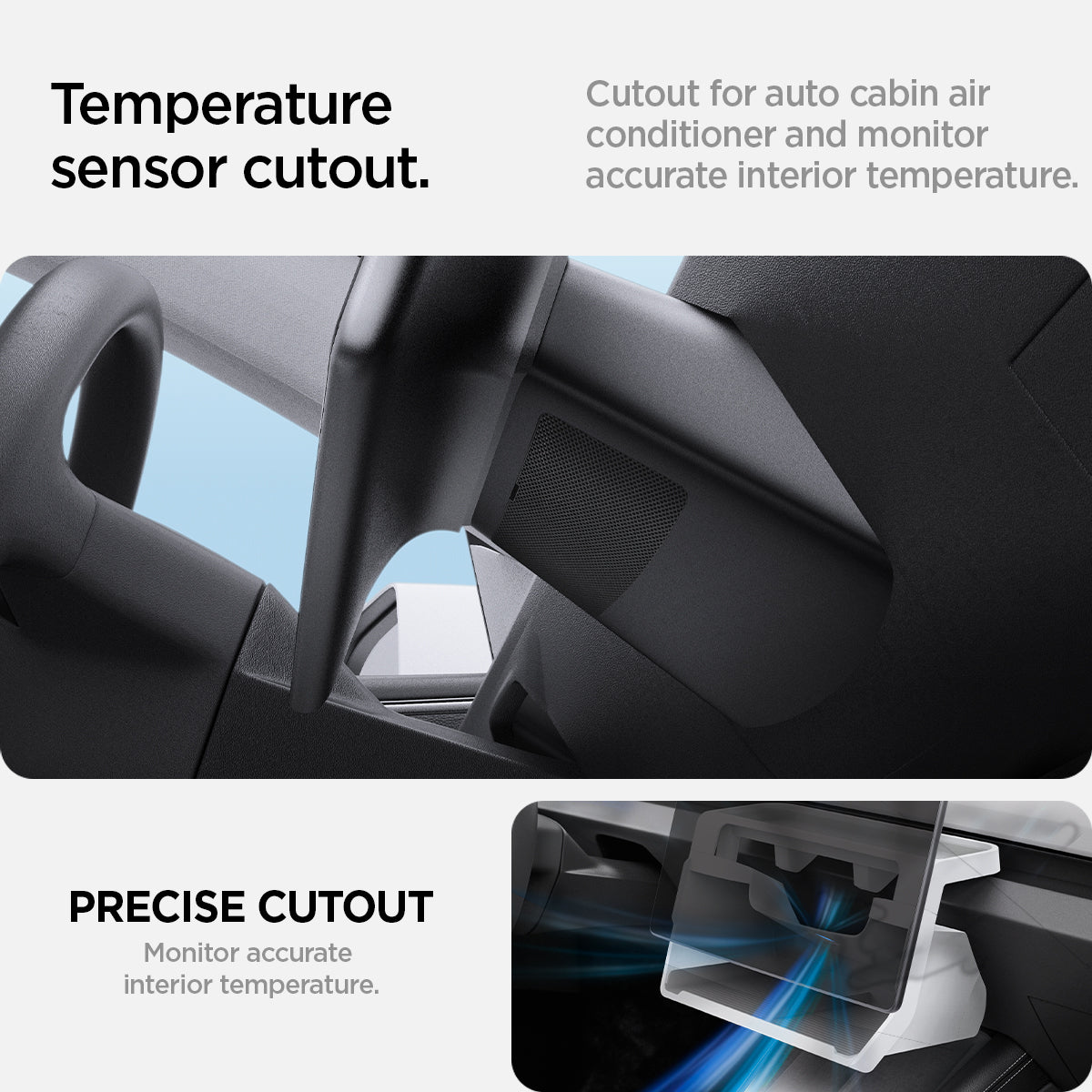 ACP11578 - Tesla Series - Under Screen Organizer | TO227H in White showing a storage organizer with a cutout positioned around the vehicle temperature sensor