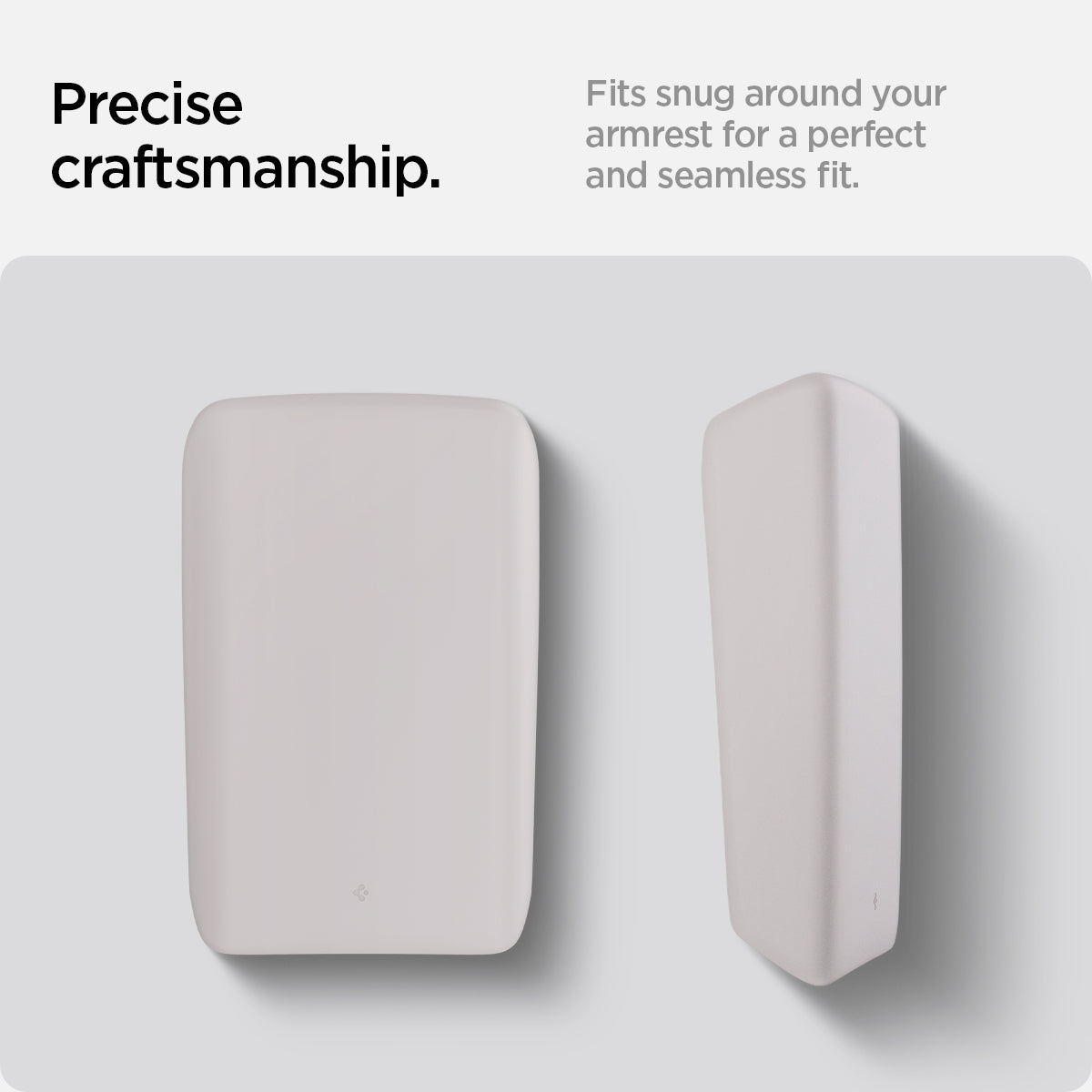 ACP12200 - Tesla Model Armrest Cover TO240H in Zen Gray showing front and side views of the armrest cover highlighting its contoured shape and fit.