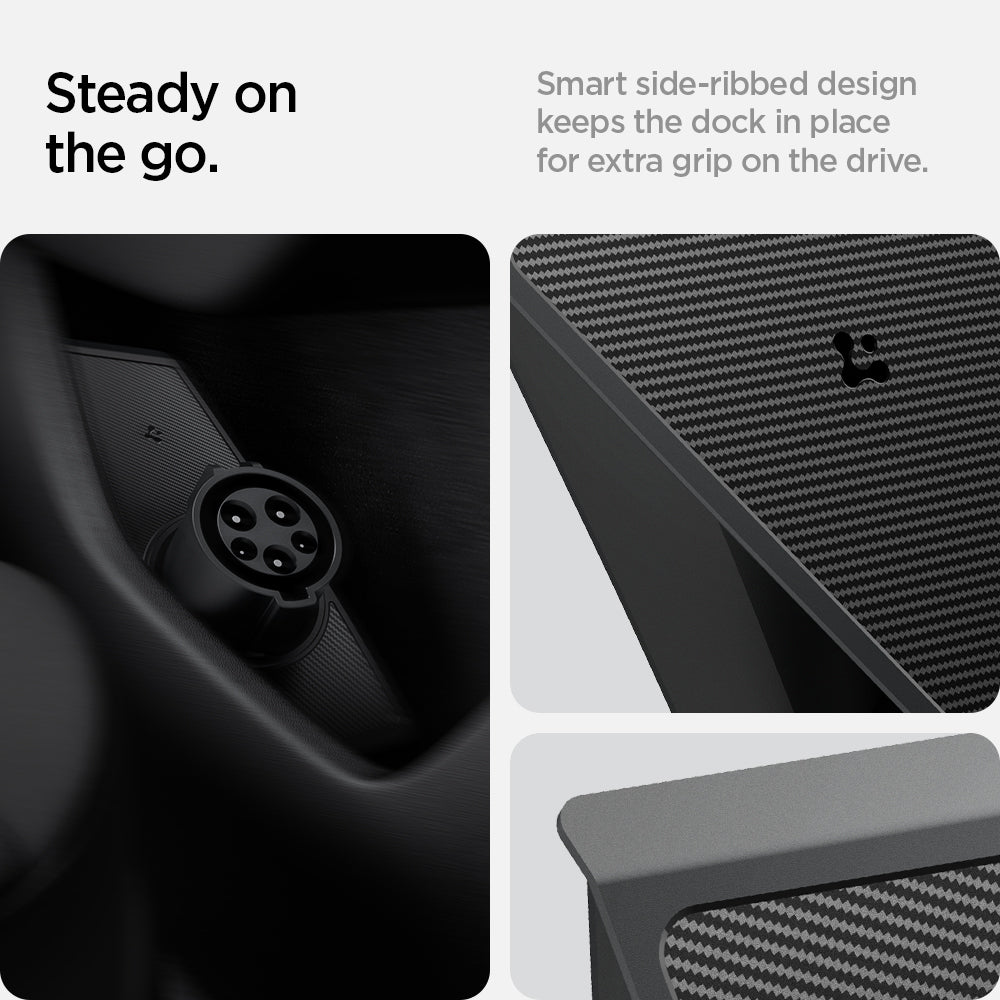 ACP08849 - Tesla Charging Adapter Door Dock TO252 in Black showing the steady on the go, smart side-ribbed design keeps the dock in place for extra grip on the drive