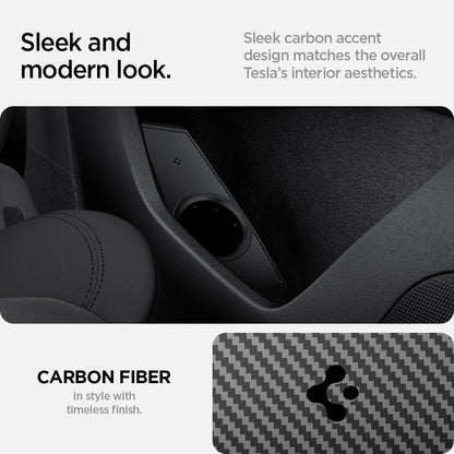 ACP08849 - Tesla Charging Adapter Door Dock TO252 in Black showing the sleek and modern look, sleek carbon accent design matches the overall tesla's interior aesthetics, carbon fiber, in style with timeless finish