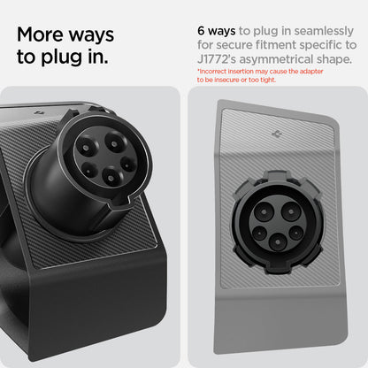 ACP09180 - Tesla Charging Adapter Door Dock TO255 in Black showing more ways to plug in. 6 ways to plug in seamlessly for secure fitment specific to J1772's asymmetrical shape. Please note that incorrect insertion may cause the adapter to be insecure or too tight