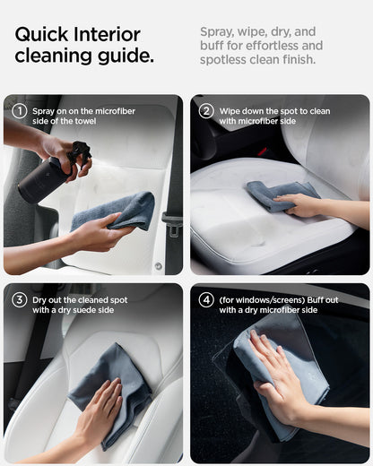 ACP08850 - Car Cleaning Kit | TO280 showing the quick interior cleaning guide. Spray, wipe, dry, and buff for effortless and spotless clean finish