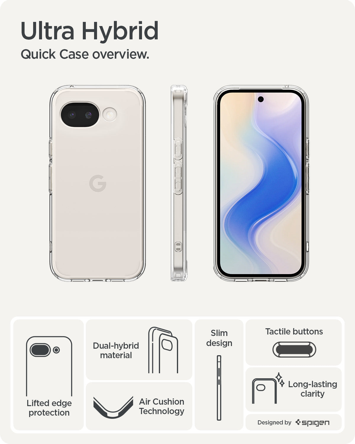ACS11279 - Pixel 10a Ultra Hybrid in Crystal Clear showing ultra hybrid. quick case overview