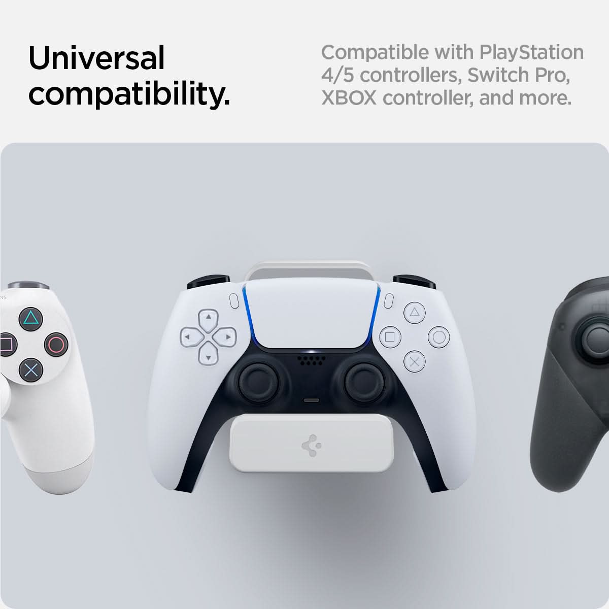 AMP06397 - PlayStation 5 Controller Mount | VG300 in White showing the universal compatibility. Compatible with PlayStation 4/5 controllers, Switch Pro, XBOX controller, and more