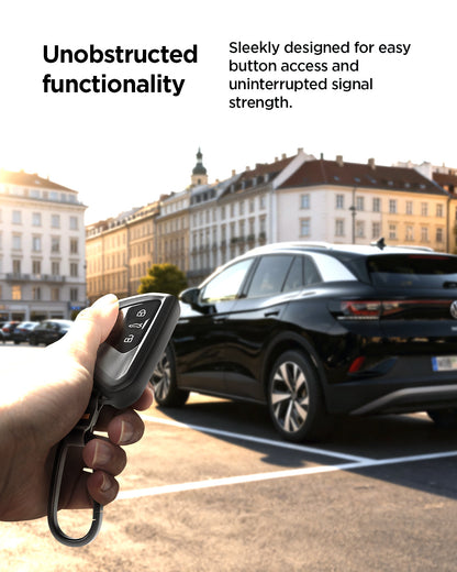 ACS10426 - Volkswagen Key Fob Cover | VK100 in Matte Black showing the unobstructed functionality. Sleekly designed for easy button access and uninterrupted signal strength.
