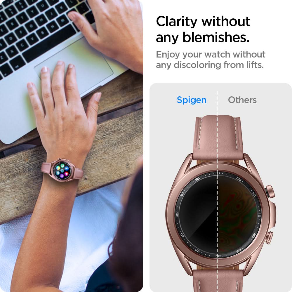 AGL01844 - Galaxy Watch 3 (41mm) Screen Protector EZ Fit GLAS.tR SLIM clarity without any blemishes. Enjoy your watch without any discoloring from lifts.