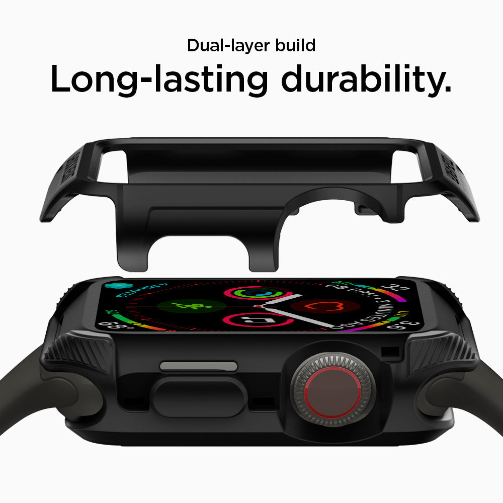 062CS24477 - Apple Watch Series (44mm) Case Tough Armor in black showing side, dual-layer build with long lasting durability.