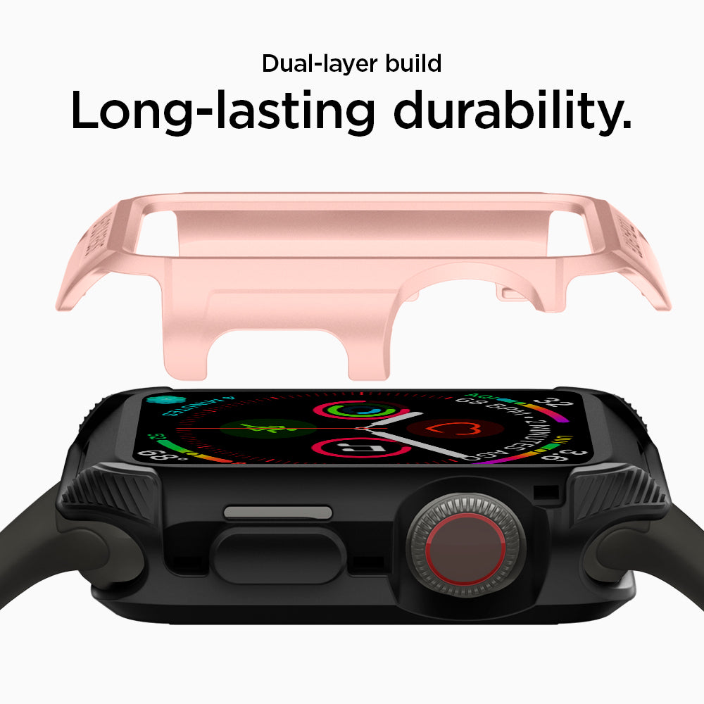 062CS24479 - Apple Watch Series (44mm) Case Tough Armor in rose gold showing side, dual-layer build with long lasting durability.