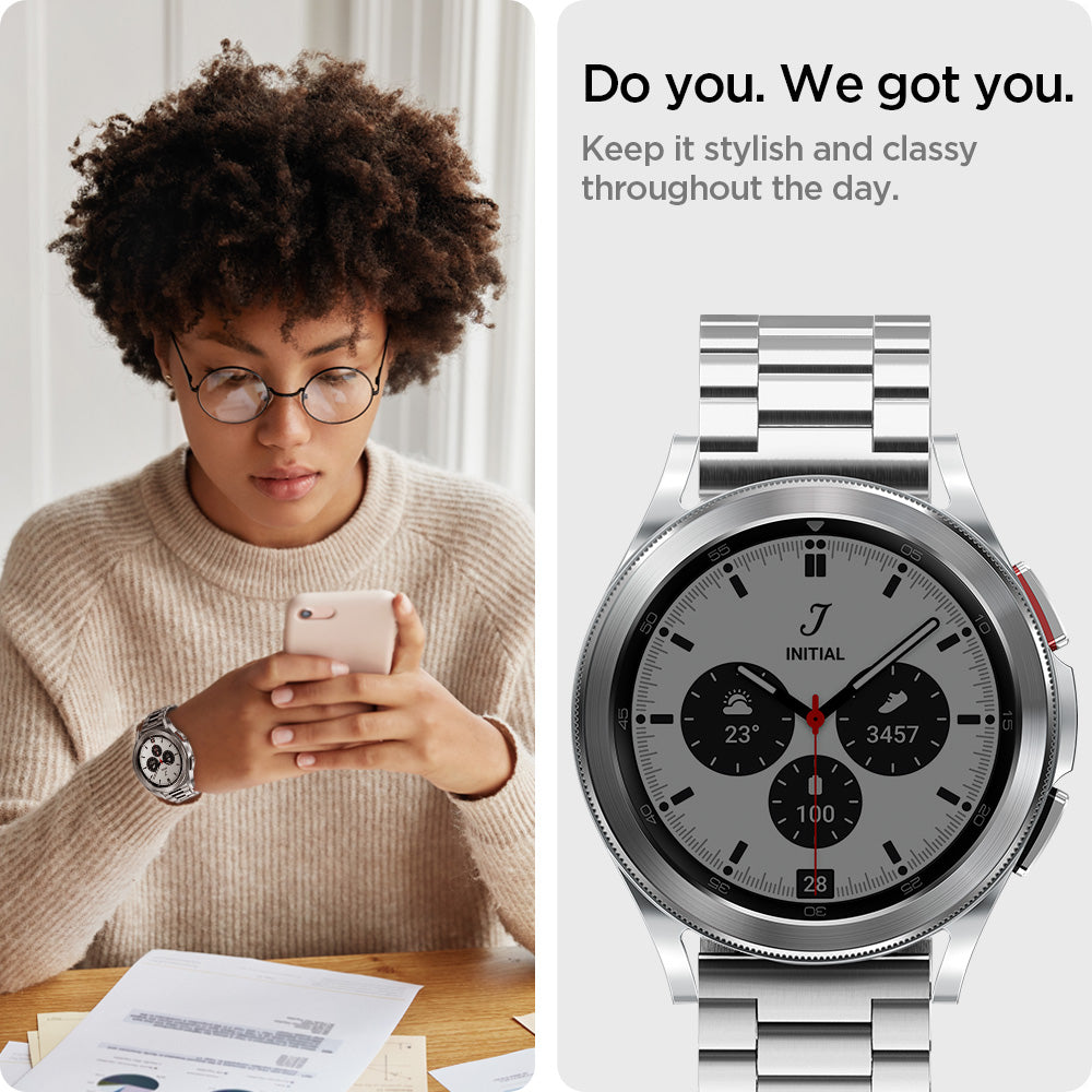AMP03870 - Galaxy Watch 6 Band Modern Fit in silver do you. we got you. keep it stylish and classy throughout the day.