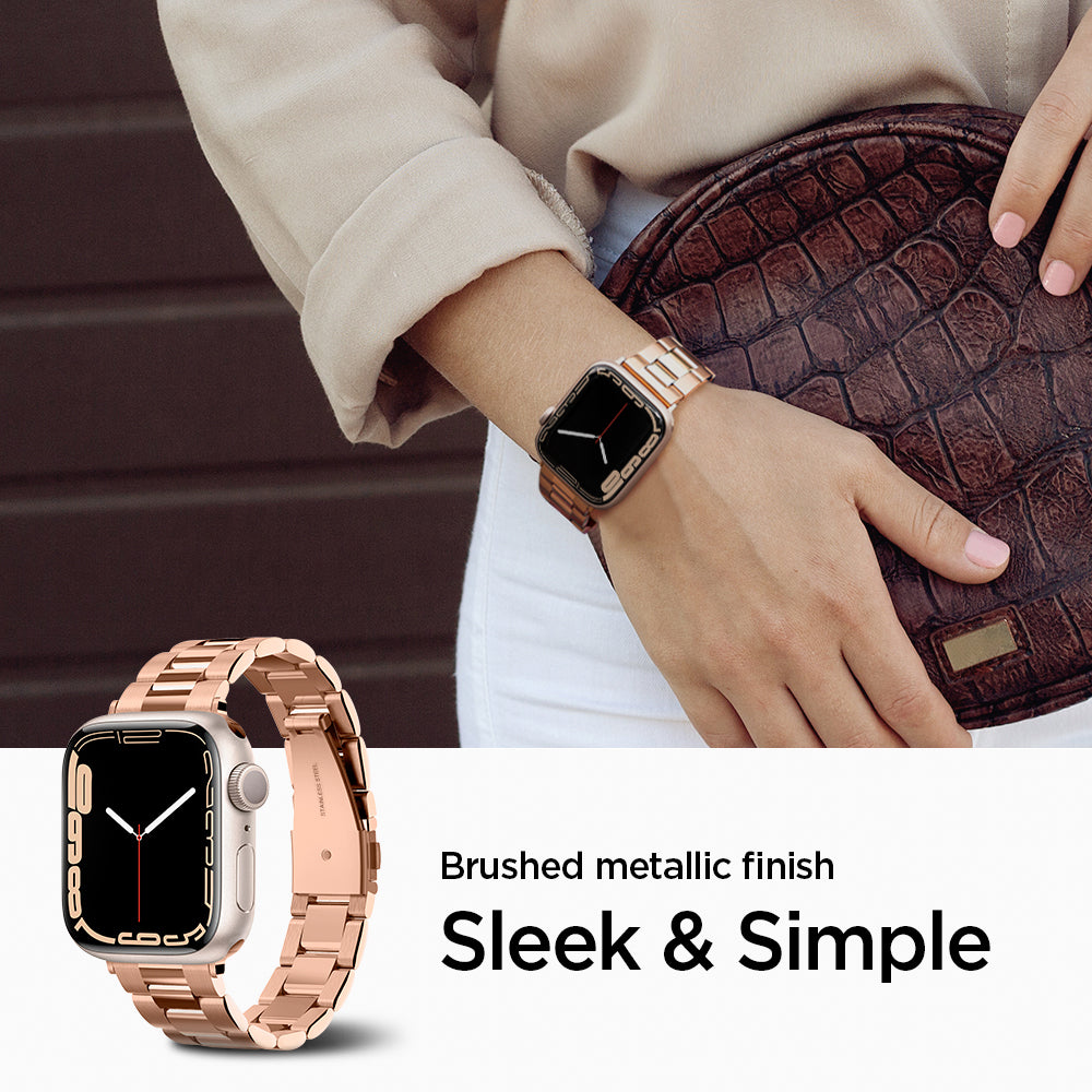 061MP25944 - Apple Watch Series 11/10 42mm, 9/8/7 41mm, SE3/SE2/SE/6/5/4 40mm, 3/2/1 38mm Modern Fit Rose Gold showing matte metallic finish. sleek and simple