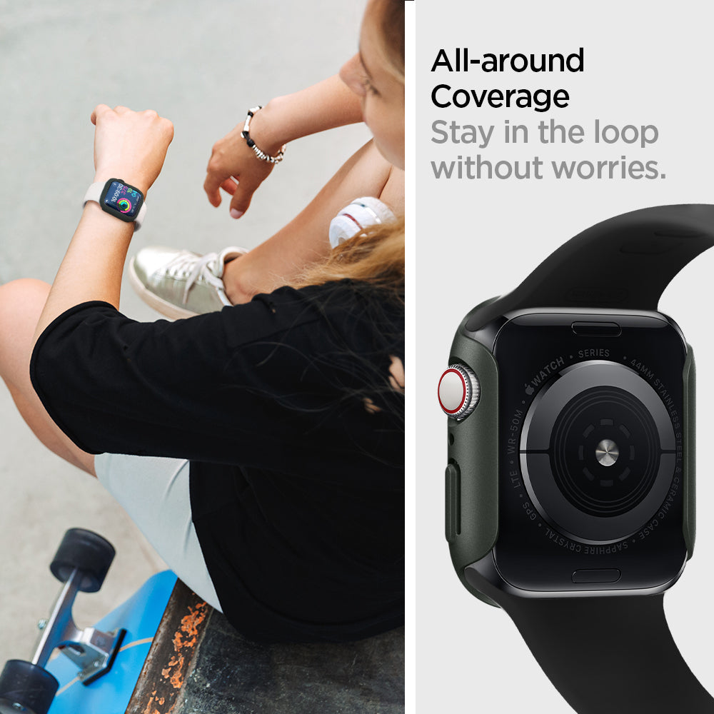 ACS02000 - Apple Watch Series (44mm) Case Thin Fit in military green open cutout stay in the loop without worries.