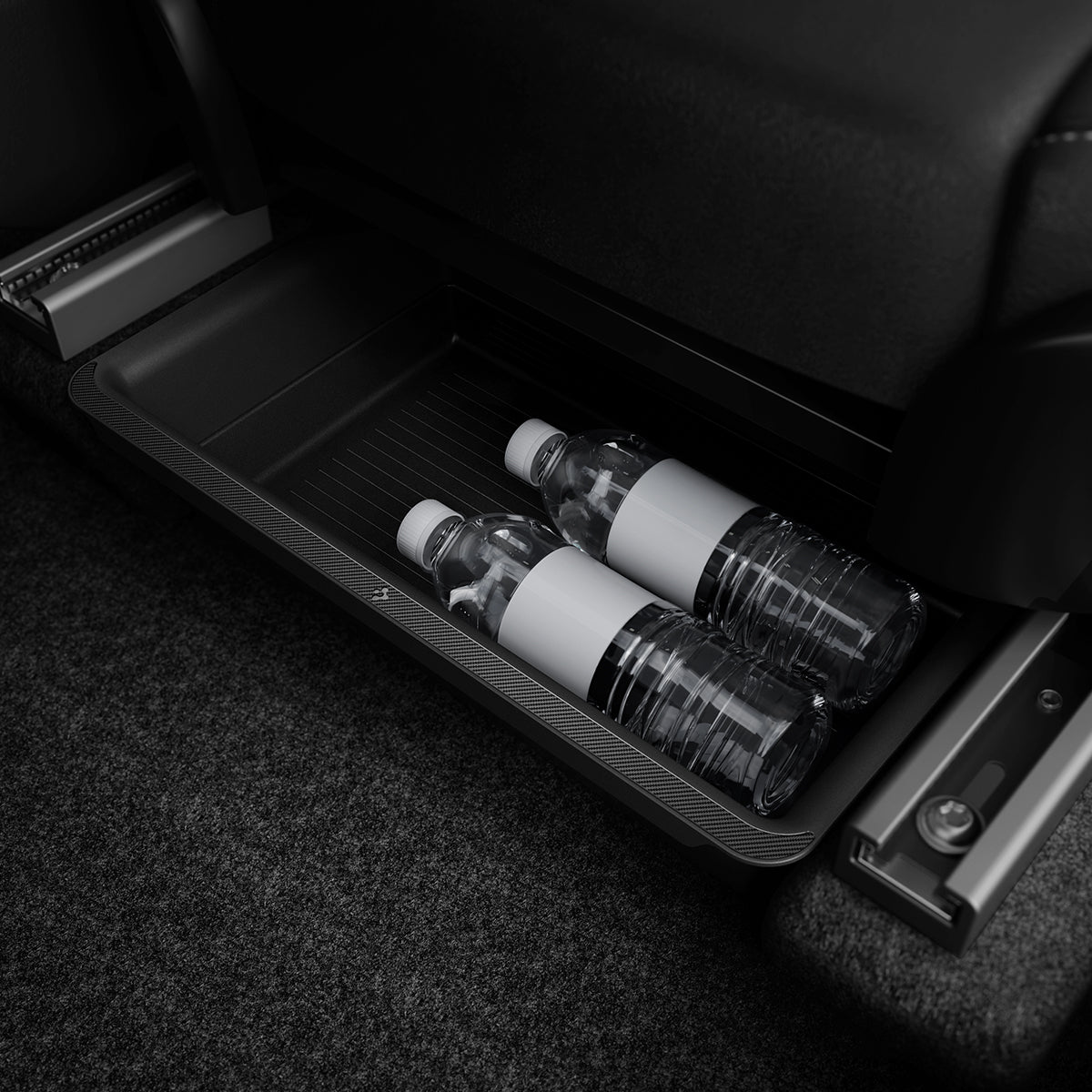 ACP05757 - Model Y (2021-2026) Underseat Storage Box | TO222 showing water bottles inside
