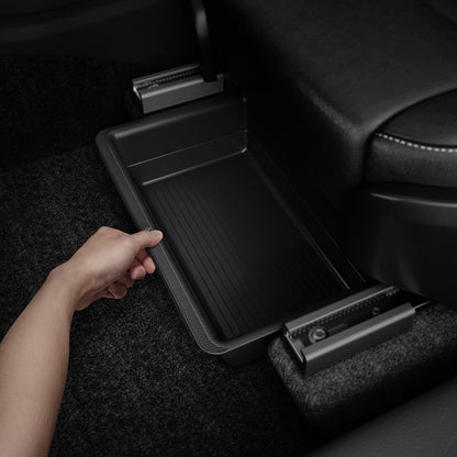 ACP05757 - Model Y (2021-2026) Underseat Storage Box | TO222 showing a hand installing it inside of car