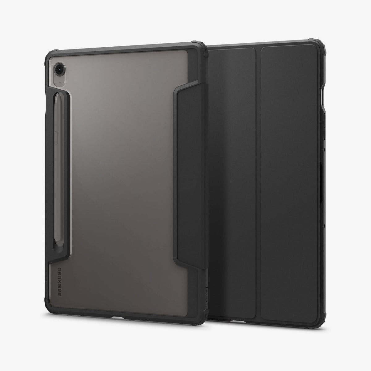 ACS09498 - Galaxy Tab S10 FE Case Ultra Hybrid Pro in Black showing the back and partial front