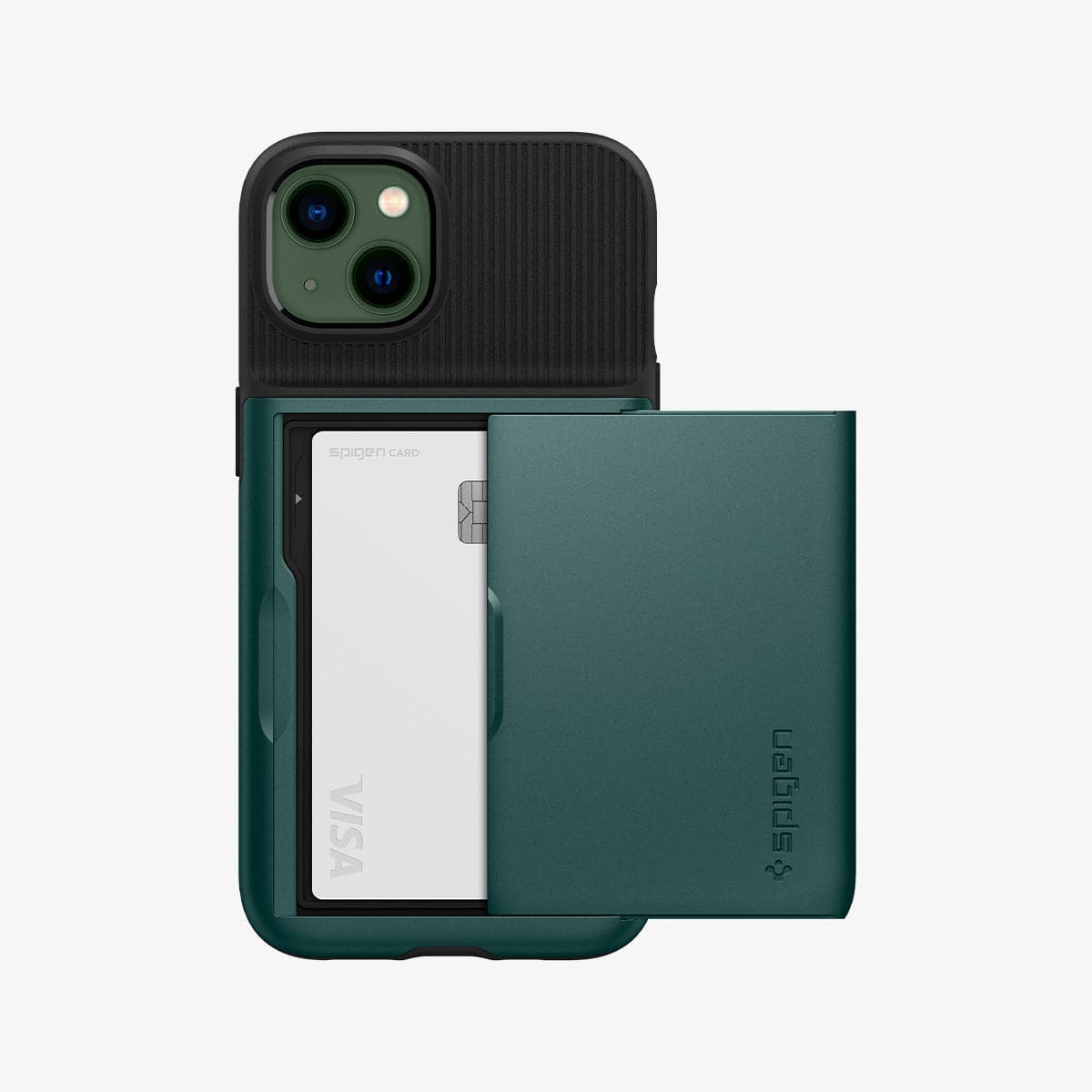 ACS04563 - iPhone 13 Case Slim Armor CS in midnight green showing the back with card in slot