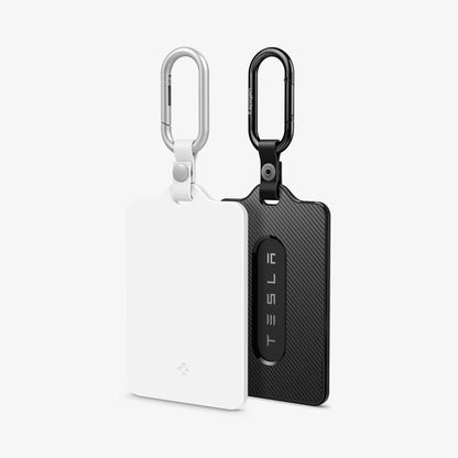 ACP11405 - Tesla Key Card Holder | TO243 2 Pack in Black & White showing the back and front with carabiner