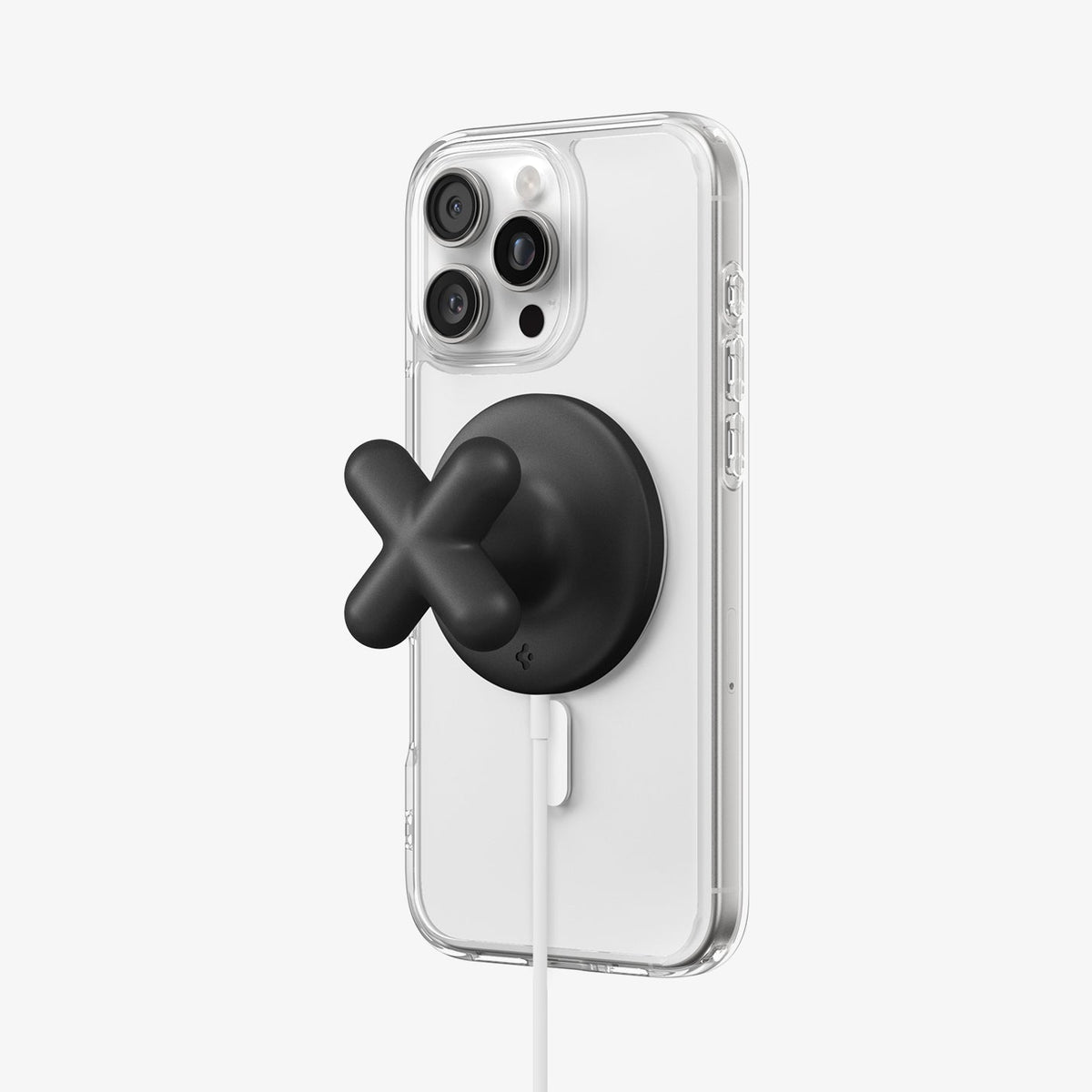 AMP10137 - O-Mag Charging Grip (MagFit) | OM107 in Black showing back attach with the phone