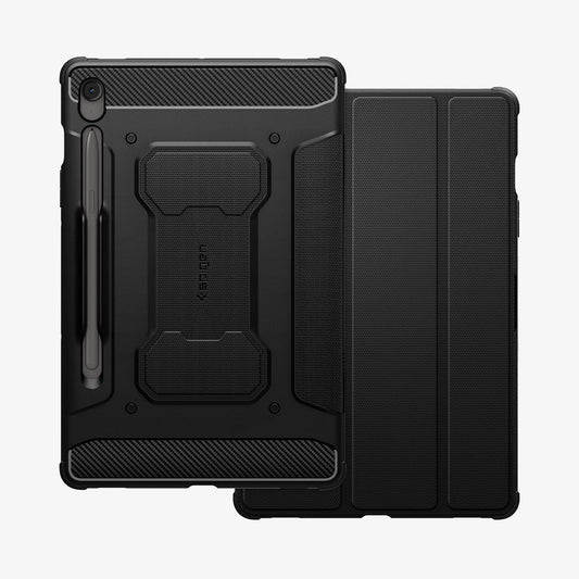 ACS09380 - Galaxy Tab S10 FE Case Rugged Armor Pro in Matte Black showing the back and partial front