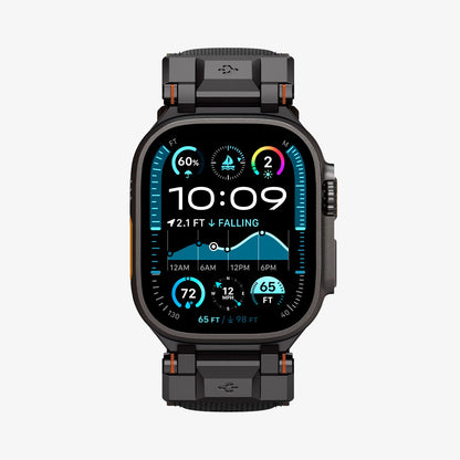 AMP09229 - Apple Watch Ultra (49mm) DuraPro Armor in Black Edition showing the front of watch face and sides