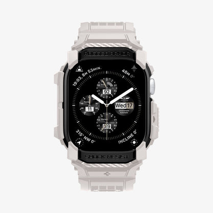 ACS08593 - Apple Watch 10 (42mm) Case Rugged Armor Pro in Dune Beige showing the front and partial sides