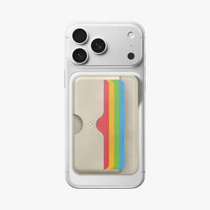 AFA07232 - MagSafe Card Holder Folder Pop (Mag Fit) in Rainbow showing the front attached to the back of the device