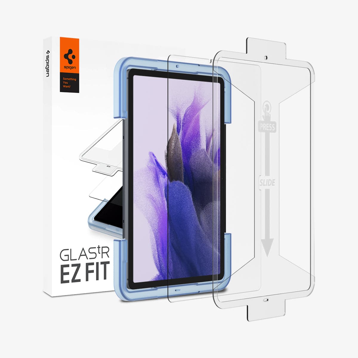 AGL02032 - Galaxy Tab S8 Screen Protector EZ Fit GLAS.tR showing the device, screen protector, ez fit tray and packaging