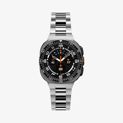 ACS11617 - SWUb Bezel Tune Black showing the case's front view fitted with a black link bracelet band
