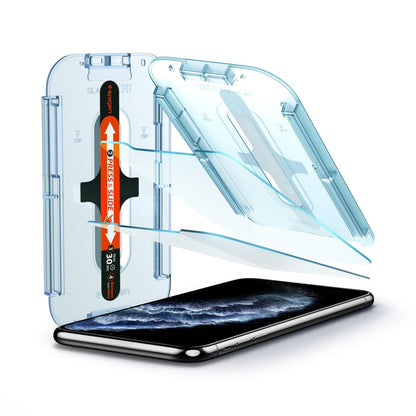 063GL25358 - iPhone 11 Pro Screen Protector GLAS.tR EZ Fit showing the device, ez fit tray and two screen protectors