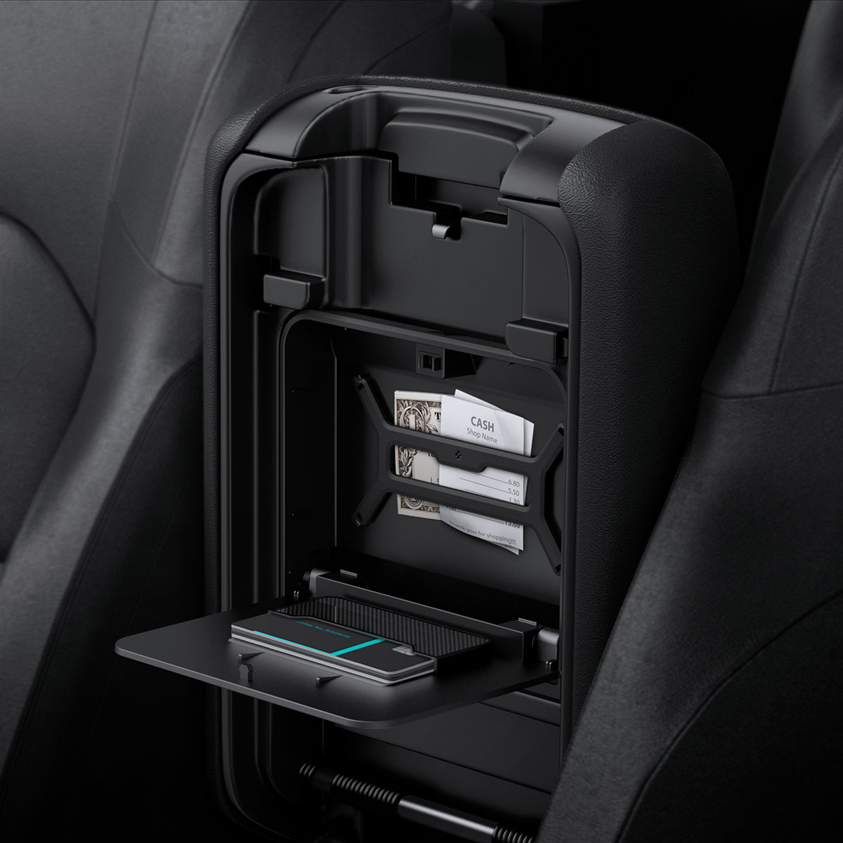 ACP09216 - Jeep Series - Center Console Hidden Storage Box | JO221 showing inside.
